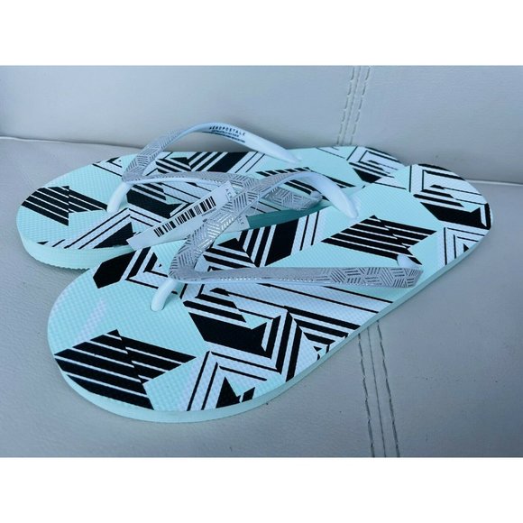 NWT Aeropostale Geometric Turquoise Aqua Blue Silver Metallic Flip Flops 8 Women - Picture 4 of 5
